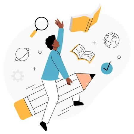 Un garçon atteint de nouveaux sommets grâce à l'éducation  Illustration