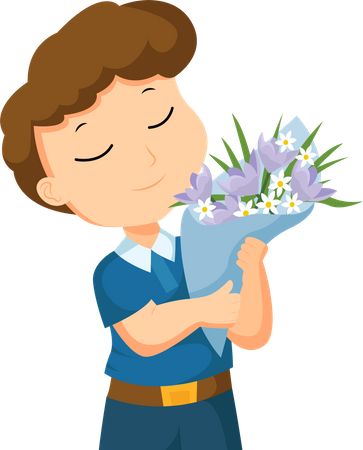 Garçon avec bouquet de fleurs  Illustration