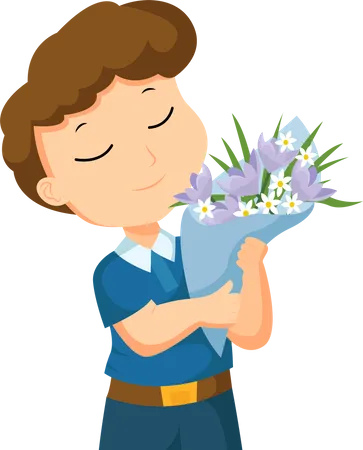 Garçon avec bouquet de fleurs  Illustration