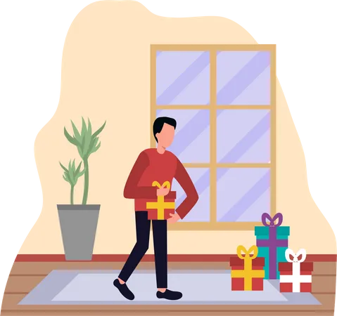 Garçon avec cadeau de Noël  Illustration