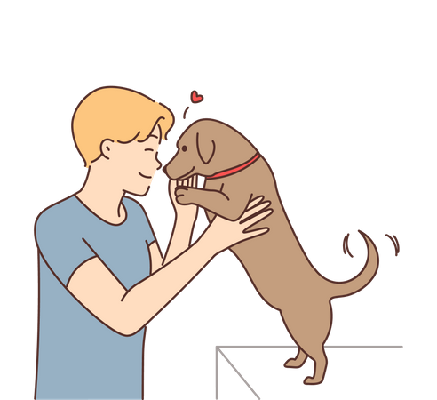 Garçon avec un chien  Illustration