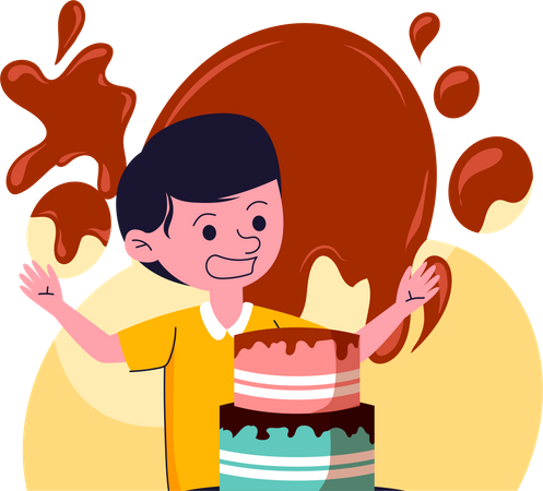 Garçon avec un gâteau  Illustration