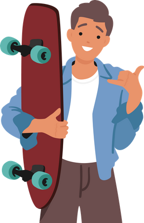 Garçon avec skateboard à la main  Illustration