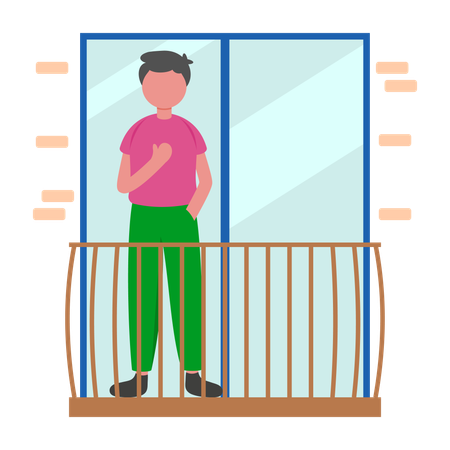 Garçon profitant d'un moment de détente matinal sur le balcon  Illustration