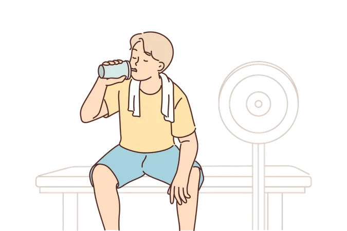 Garçon, boire de l'eau après l'entraînement  Illustration