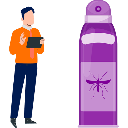 Garçon briefing sur le spray anti-moustique  Illustration