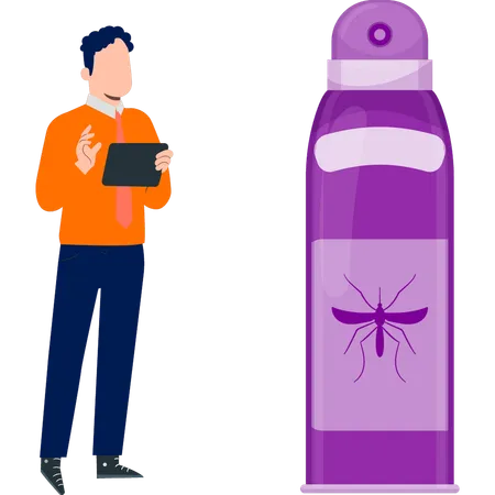 Garçon briefing sur le spray anti-moustique  Illustration