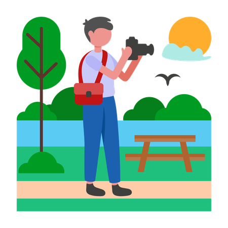 Garçon capturant l'heure dorée du matin  Illustration