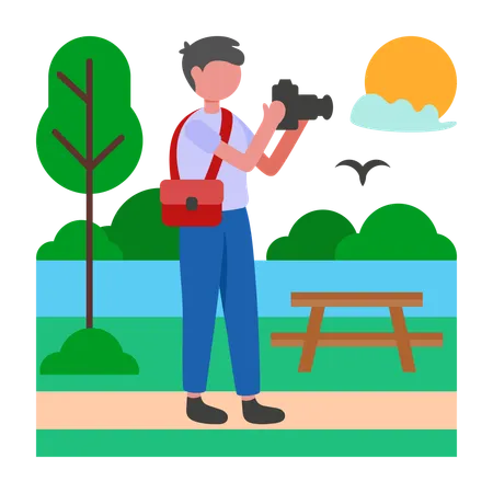 Garçon capturant l'heure dorée du matin  Illustration