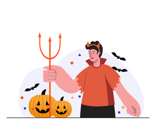 Garçon célébrant Halloween en costume de diable  Illustration