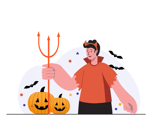 Garçon célébrant Halloween en costume de diable  Illustration