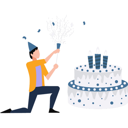 Garçon célébrant la fête d'anniversaire  Illustration