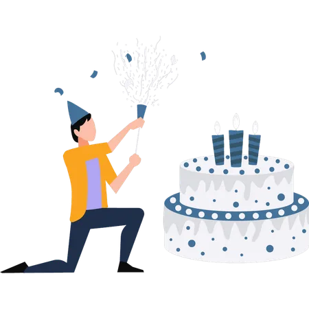 Garçon célébrant la fête d'anniversaire  Illustration