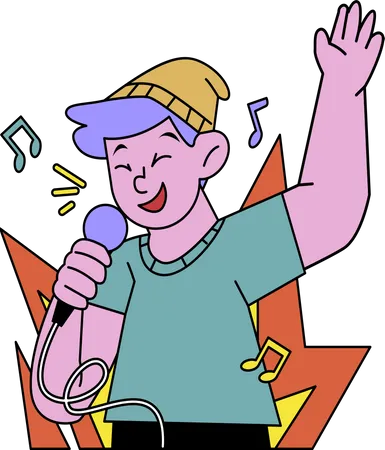 Garçon chantant une chanson de karaoké  Illustration