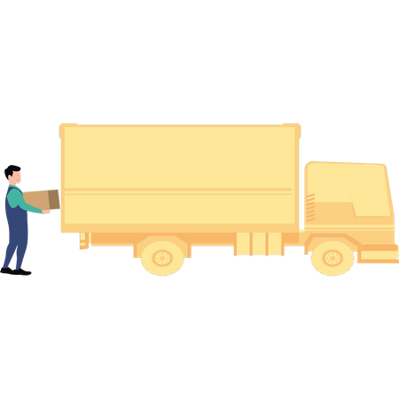 Garçon chargeant des cartons dans un camion  Illustration
