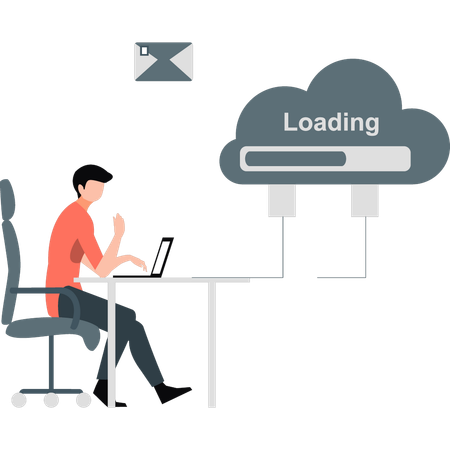 Garçon chargeant des données cloud  Illustration