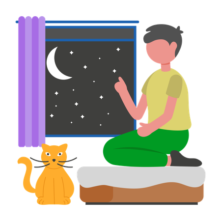 Garçon comptant les étoiles la nuit  Illustration