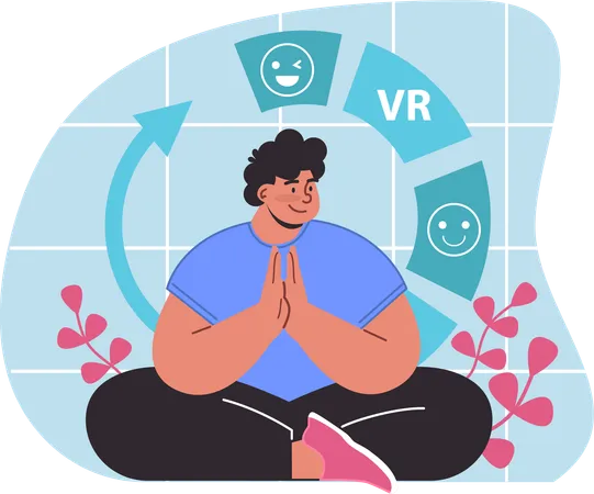 Un garçon fait du yoga VR  Illustration