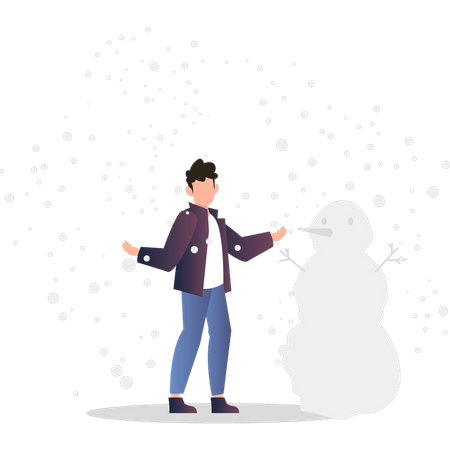 Garçon construisant un bonhomme de neige  Illustration