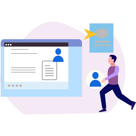 Garçon consultant un compte sur une page Web  Illustration