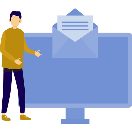 Garçon convertissant des données sur un moniteur  Illustration