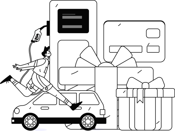 Garçon courant à la pompe à essence  Illustration