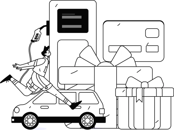Garçon courant à la pompe à essence  Illustration