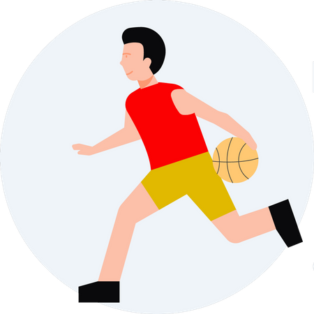 Garçon qui court avec le basket-ball  Illustration