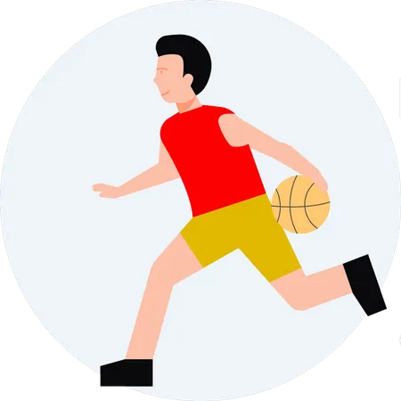 Garçon qui court avec le basket-ball  Illustration