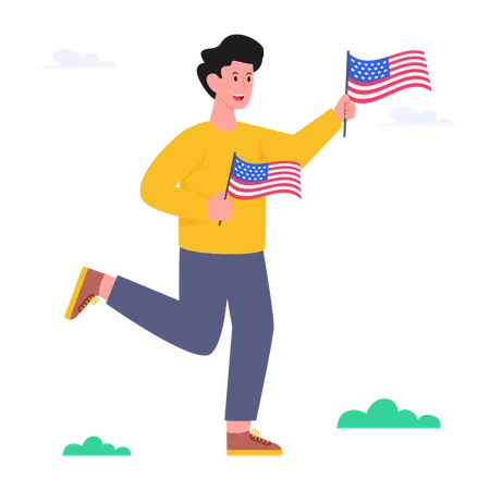 Garçon qui court avec le drapeau des États-Unis  Illustration