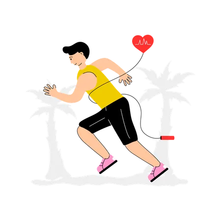 Un garçon court un marathon pour un cœur en bonne santé  Illustration