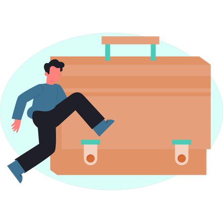 Un garçon court vers un sac d'argent  Illustration