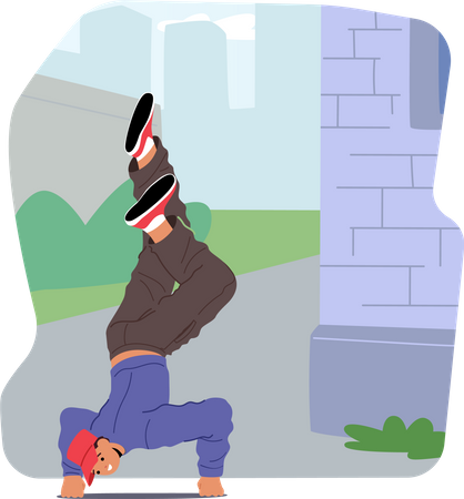 Garçon danseur de rue montrant ses mouvements  Illustration
