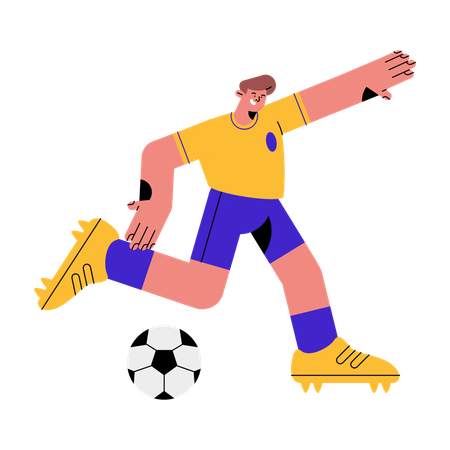 Garçon de sport jouant au football  Illustration