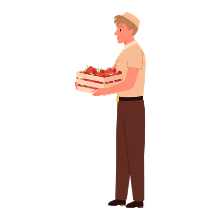 Vendeur tenant un panier de tomates  Illustration