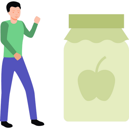 Garçon debout à côté de la confiture de pommes  Illustration