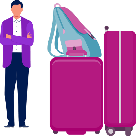 Garçon debout avec des bagages  Illustration