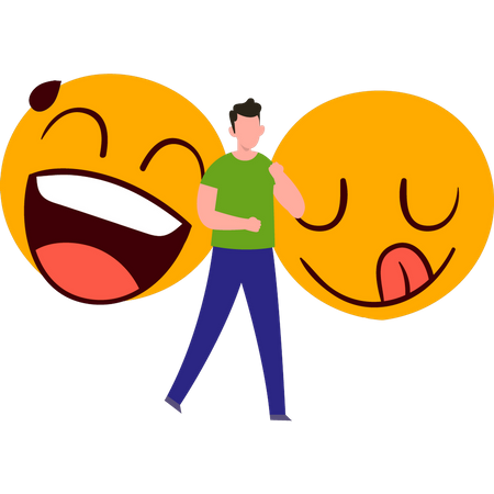 Garçon debout avec emoji  Illustration