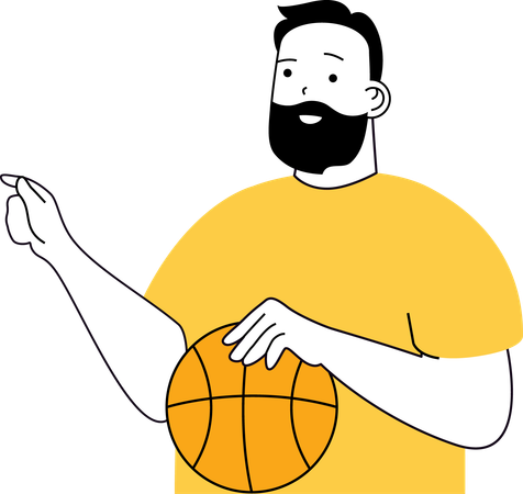 Garçon debout avec un ballon de basket  Illustration