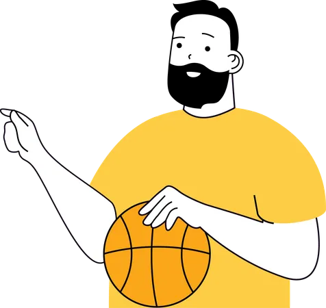 Garçon debout avec un ballon de basket  Illustration