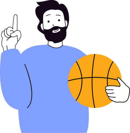 Garçon debout avec un ballon de basket  Illustration