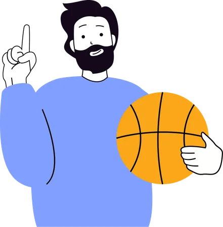 Garçon debout avec un ballon de basket  Illustration