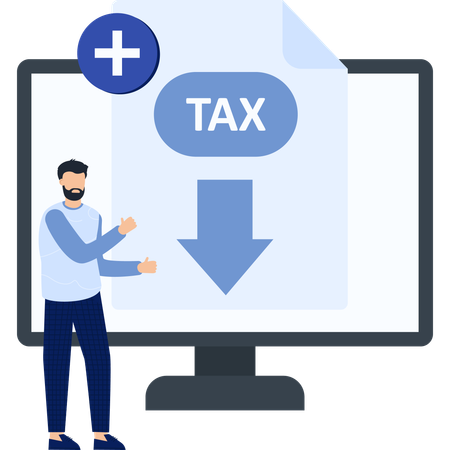Garçon déclarant ses impôts en ligne  Illustration
