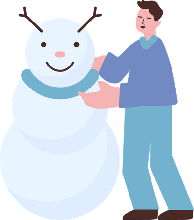 Garçon décorant un bonhomme de neige  Illustration