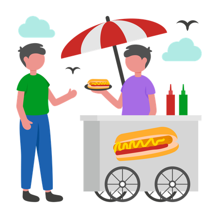 Garçon faisant une dégustation de nourriture de rue  Illustration