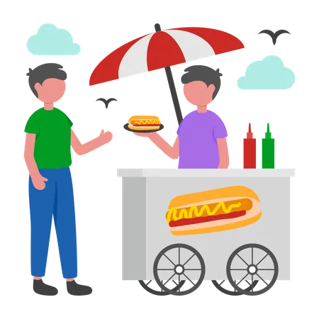 Garçon faisant une dégustation de nourriture de rue  Illustration