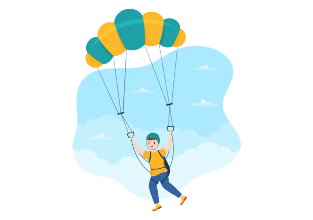 Un garçon déploie un parachute  Illustration