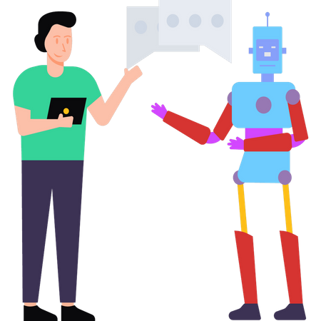 Garçon discutant avec AI Bot  Illustration