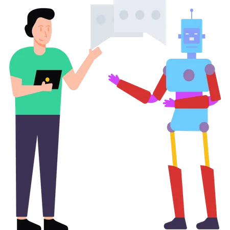 Garçon discutant avec AI Bot  Illustration