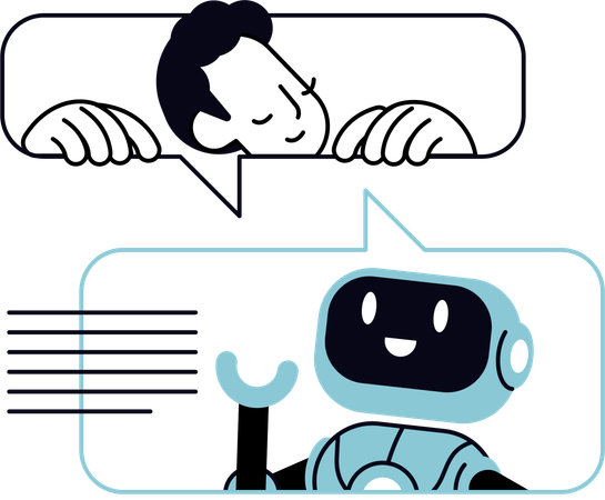 Garçon discutant avec AI Bot  Illustration